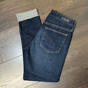 AG Jeans Farrah Skinny High Rise Crop 26 Queensbury Dark Wash Raw Hem